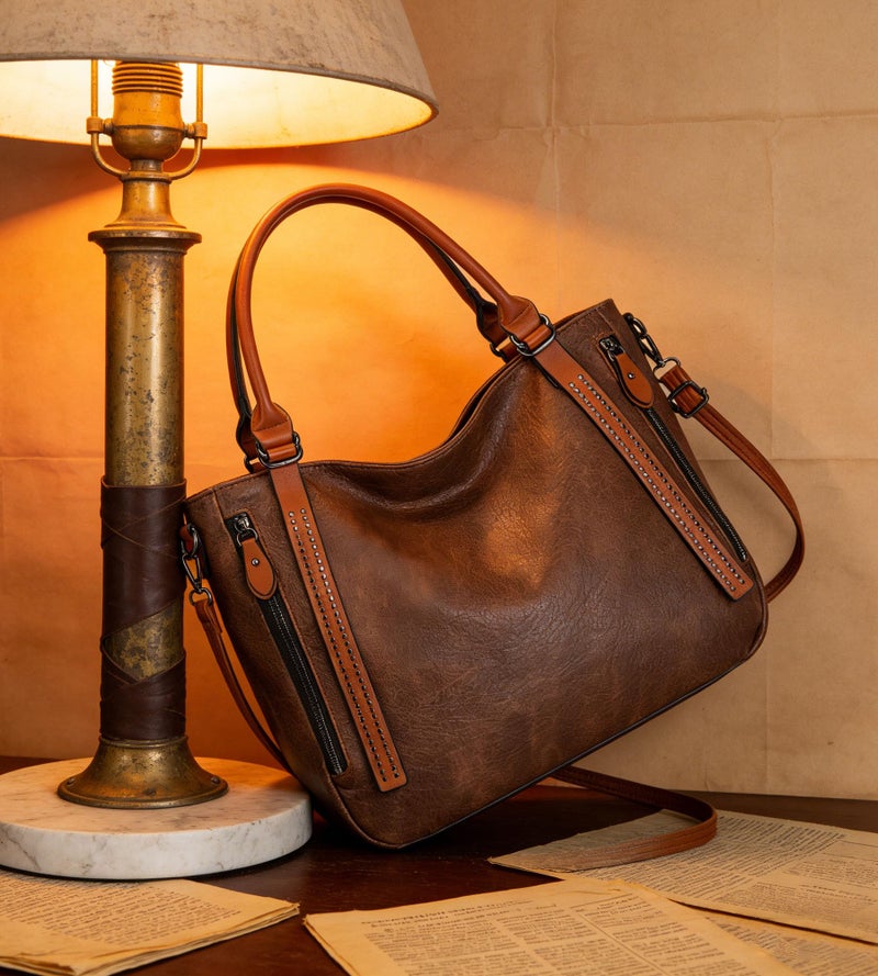 My Friday myfriday Vintage Slouchy Tote Bag for Women, Large Vegan Leather Hobo Shoulder Bag Satchel Purse with Adjustable Strap (Dark brown) - Image 3