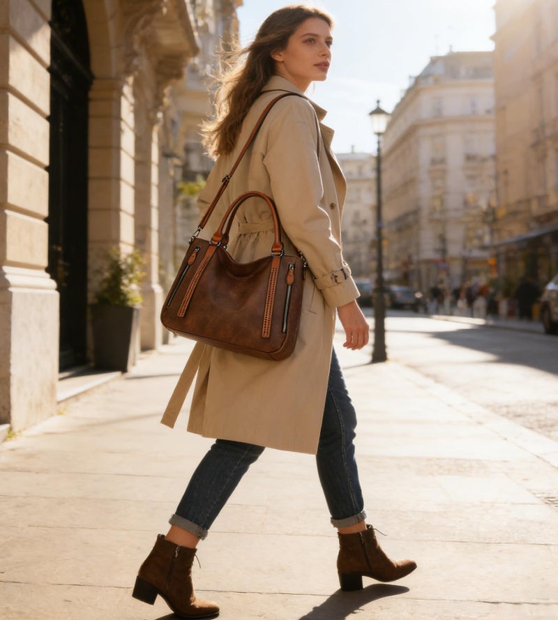 My Friday myfriday Vintage Slouchy Tote Bag for Women, Large Vegan Leather Hobo Shoulder Bag Satchel Purse with Adjustable Strap (Dark brown) - Image 2