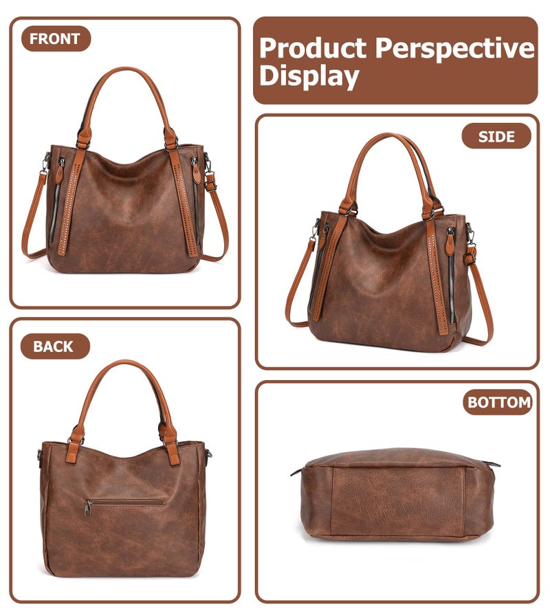 My Friday myfriday Vintage Slouchy Tote Bag for Women, Large Vegan Leather Hobo Shoulder Bag Satchel Purse with Adjustable Strap (Dark brown) - Image 4