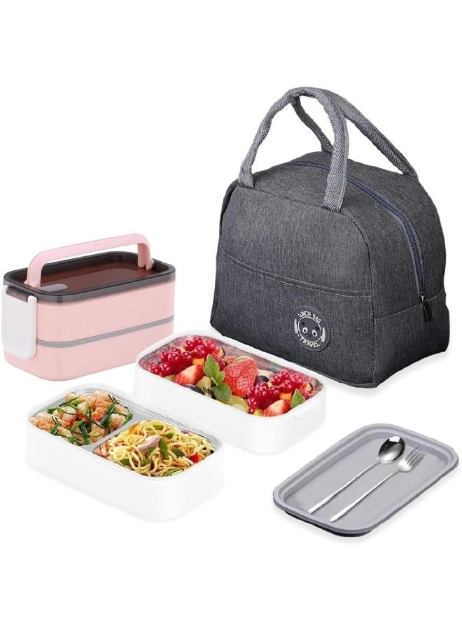 GGEROU Stainless Steel Bento Lunch Box,1400ml 2 Layer Meal Lunch Container With Bag,Pink - Image 1