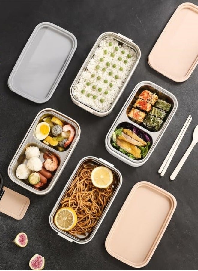 GGEROU Stainless Steel Bento Lunch Box,1400ml 2 Layer Meal Lunch Container With Bag,Pink - Image 2