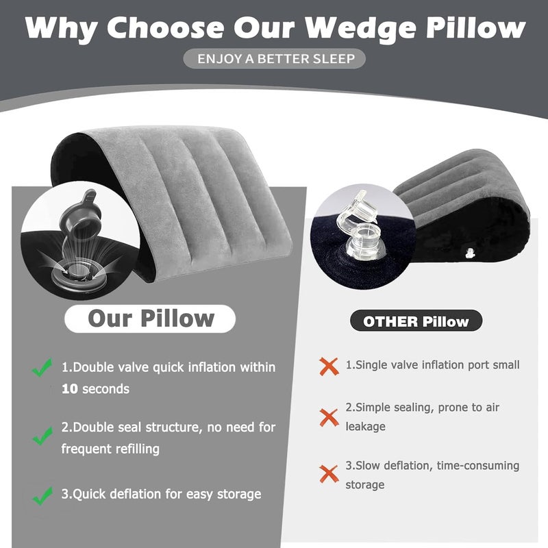Prosixtoy Portable Inflatable Wedge Pillow for Traveling - 2 Pack Body Positioner for Body Support,18in Adjustable Sleeping Cushion,Lightweight Bed Leg Elevation Partner Support Camping Pillows,Fast Inflation - Image 3