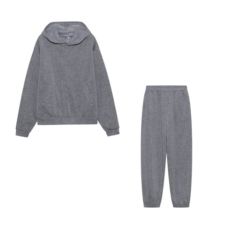 Womens Casual Fashion Thickened Long Sleeve Sweater and Pants Set Light gray 