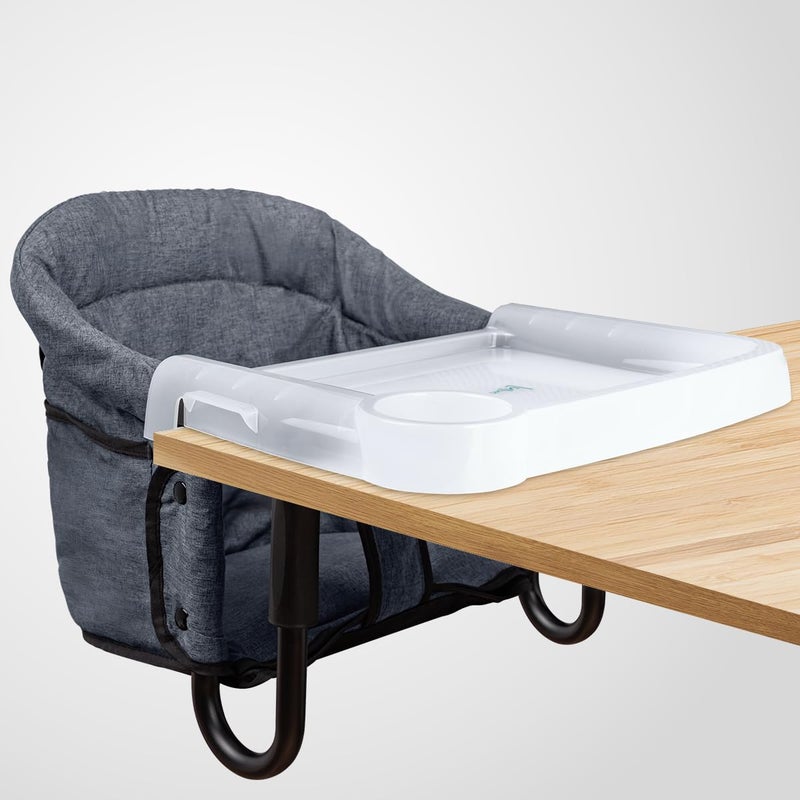 lulunemo Hook On Chair with Removable Dining Tray,Portable Hook-On Chairs with Storage Bag,for Home and Travel(Grey) - Image 1