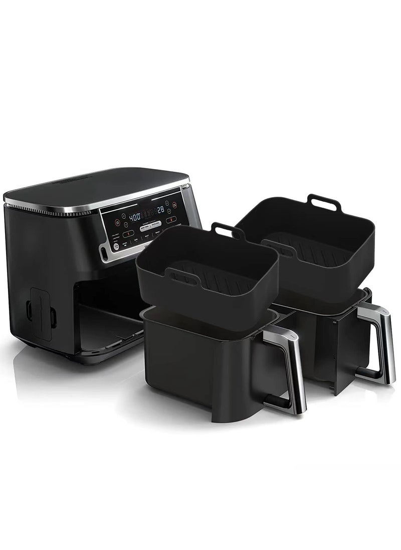 KASTWAVE 2-Pack Rectangular Air Fryer Silicone Liners for Ninja Foodi DZ201 8QT/DZ090 6QT - Reusable, Easy-Clean Non-Stick Basket Inserts, Food-Safe - MMH Replacement Airfryer Trays, Black  - Image 1