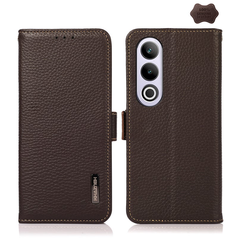 HuHa Protective Cover For OnePlus Ace 3V KHAZNEH Side-Magnetic Litchi Genuine Leather RFID Phone Case(Brown) - Image 1
