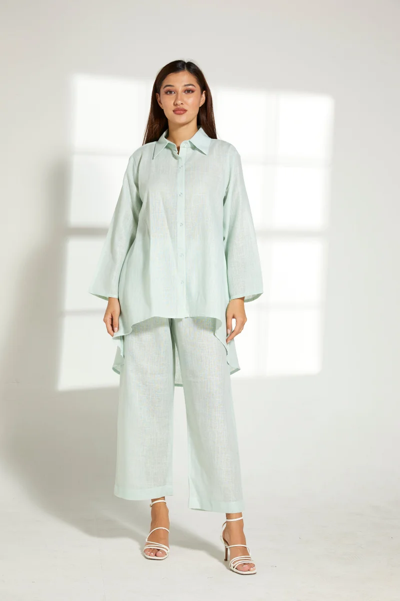 Moistreet Asymmetric Button Down Top & Pants Set