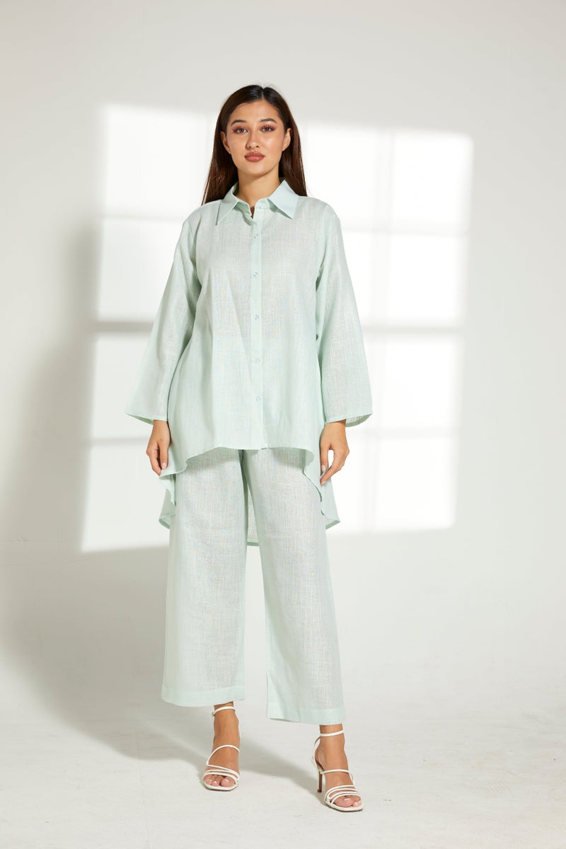 Moistreet Asymmetric Button Down Top & Pants Set - Image 2