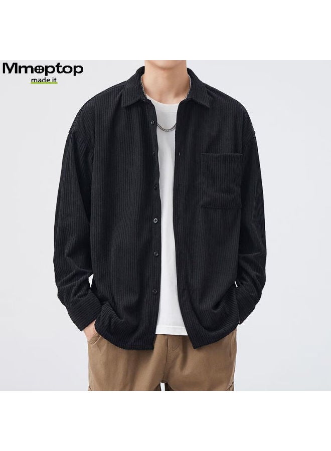 Mmoptop Vintage Corduroy Striped Long-sleeve Shirt Jacket, Trendy Men's Spring And Autumn Casual Outerwear, Cs30, Black, M - Image 4