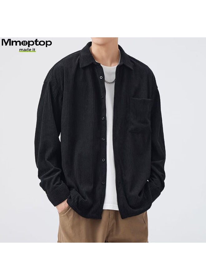 Mmoptop Vintage Corduroy Striped Long-sleeve Shirt Jacket, Trendy Men's Spring And Autumn Casual Outerwear, Cs30, Black, M - Image 5
