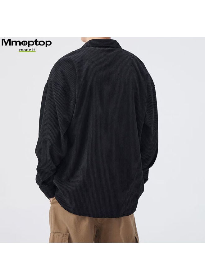 Mmoptop Vintage Corduroy Striped Long-sleeve Shirt Jacket, Trendy Men's Spring And Autumn Casual Outerwear, Cs30, Black, M - Image 1
