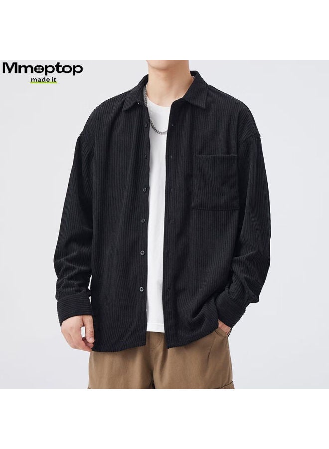 Mmoptop Vintage Corduroy Striped Long-sleeve Shirt Jacket, Trendy Men's Spring And Autumn Casual Outerwear, Cs30, Black, M - Image 3