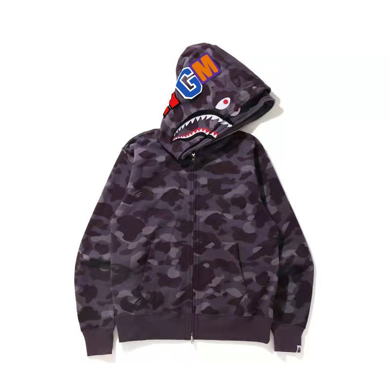 2023 New Trendy Brand Ape Head Shark Sweatshirt for Men and Women Street Hip-hop Trendy Cool Zipper Hooded Jacket Red camouflage - Image 2