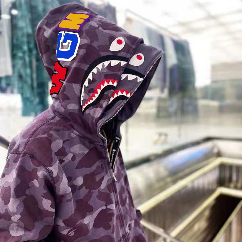 2023 New Trendy Brand Ape Head Shark Sweatshirt for Men and Women Street Hip-hop Trendy Cool Zipper Hooded Jacket Red camouflage - Image 4