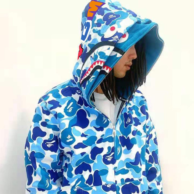 2023 New Trendy Brand Ape Head Shark Sweatshirt for Men and Women Street Hip-hop Trendy Cool Zipper Hooded Jacket Red camouflage - Image 5