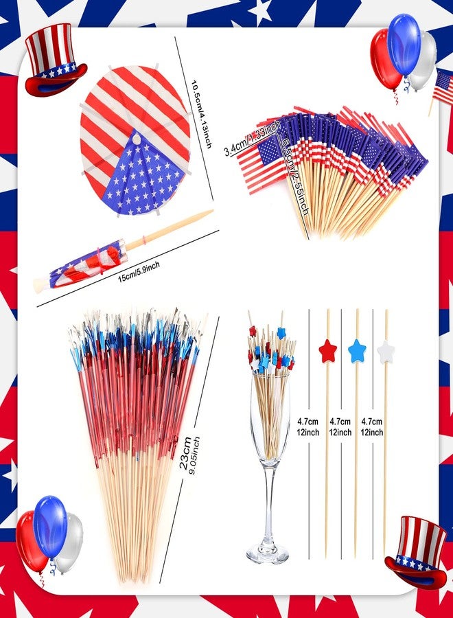 HOWAF 220pcs 4th of July Cocktail Picks USA Flag Drink Umbrellas Fruit Sticks Toothpicks Red Blue White Star Picks for Independence Day Party Drink Decorations, Patriotic Party Food Drink Pick - Image 3