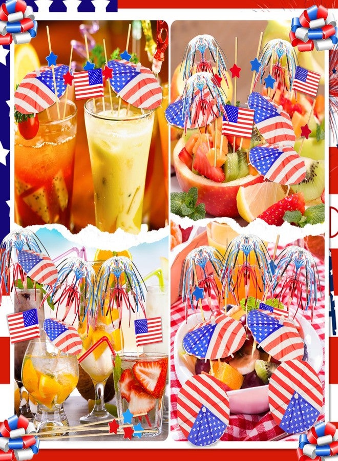 HOWAF 220pcs 4th of July Cocktail Picks USA Flag Drink Umbrellas Fruit Sticks Toothpicks Red Blue White Star Picks for Independence Day Party Drink Decorations, Patriotic Party Food Drink Pick - Image 4