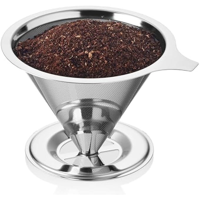 rayihni Pour Over Coffee Dripper Reusable PourOver Coffee Paperless Mesh Cone Coffee Filter Pour Over Coffee Maker For 34 Cup Brew Stainless Steel - Image 1