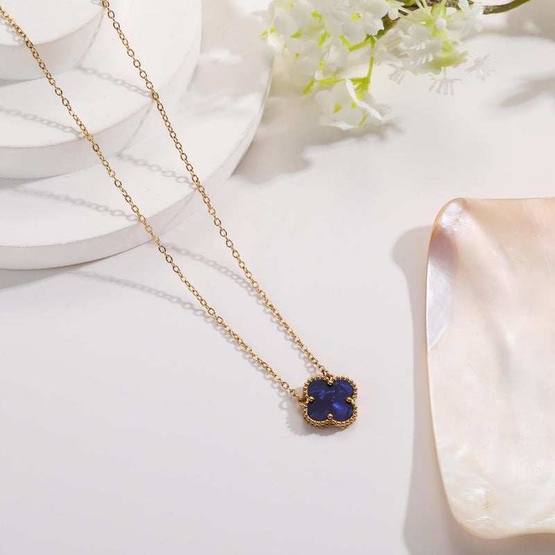 AIPPK Clover Pendant Necklace for Women 18K Gold Plated Four Leaf Clover Necklace Lucky Simple Jewelry Gifts for Women (Dark blue) - Image 4