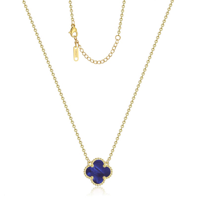 AIPPK Clover Pendant Necklace for Women 18K Gold Plated Four Leaf Clover Necklace Lucky Simple Jewelry Gifts for Women (Dark blue) - Image 1