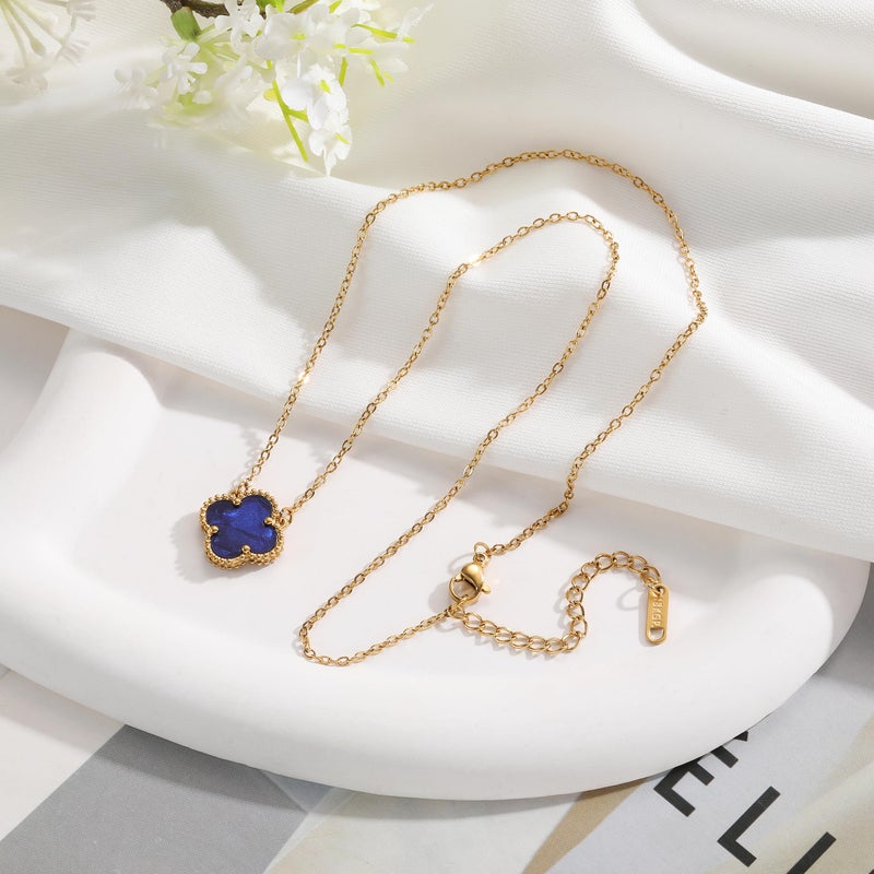 AIPPK Clover Pendant Necklace for Women 18K Gold Plated Four Leaf Clover Necklace Lucky Simple Jewelry Gifts for Women (Dark blue) - Image 3