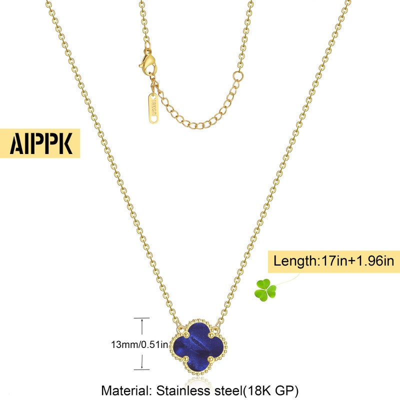 AIPPK Clover Pendant Necklace for Women 18K Gold Plated Four Leaf Clover Necklace Lucky Simple Jewelry Gifts for Women (Dark blue) - Image 2