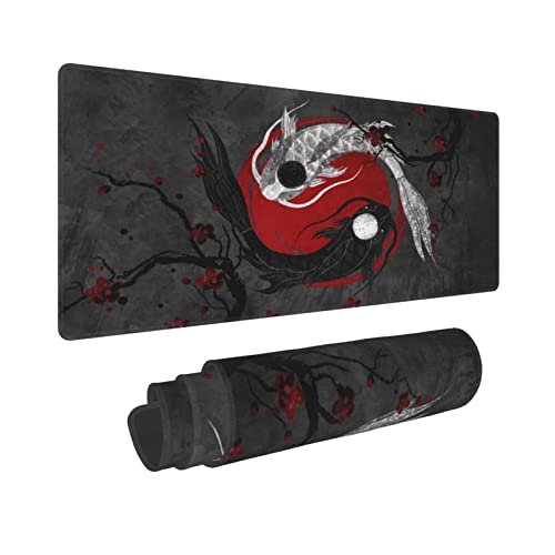 Yilad Japanese Yin and Yang Koi Carp Gaming Mouse Pad XL, Non Slip Rubber Base Mousepad, Stitched Edges Desk Pad, Extended Large Mice Pad,31.5 X 11.8 Inch - Image 1