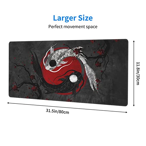 Yilad Japanese Yin and Yang Koi Carp Gaming Mouse Pad XL, Non Slip Rubber Base Mousepad, Stitched Edges Desk Pad, Extended Large Mice Pad,31.5 X 11.8 Inch - Image 4