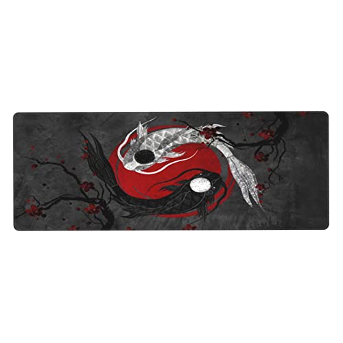 Yilad Japanese Yin and Yang Koi Carp Gaming Mouse Pad XL, Non Slip Rubber Base Mousepad, Stitched Edges Desk Pad, Extended Large Mice Pad,31.5 X 11.8 Inch - Image 2