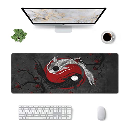 Yilad Japanese Yin and Yang Koi Carp Gaming Mouse Pad XL, Non Slip Rubber Base Mousepad, Stitched Edges Desk Pad, Extended Large Mice Pad,31.5 X 11.8 Inch - Image 3