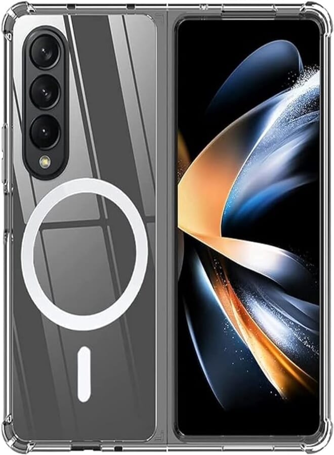 Mlbose Magnetic Clear Case Compatible for Samsung Galaxy Z Fold 4 5G Compatible with Mag-safe Card Wallet and Wireless Charger Clear Shockproof and Drop-Proof Case (Z Fold 4) 