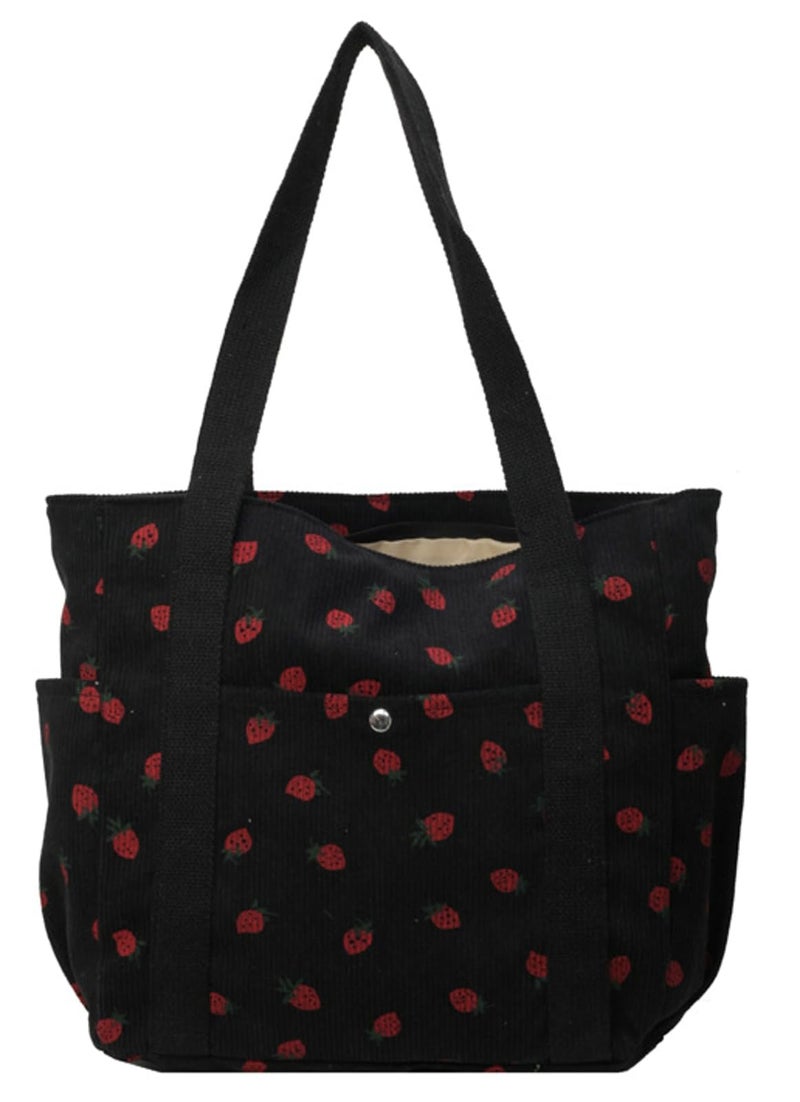 Tellrain Cute Strawberry Shoulder Tote Bag Women 2025 Corduroy Book Handbag Square Purse Multiple Pockets College - Image 1
