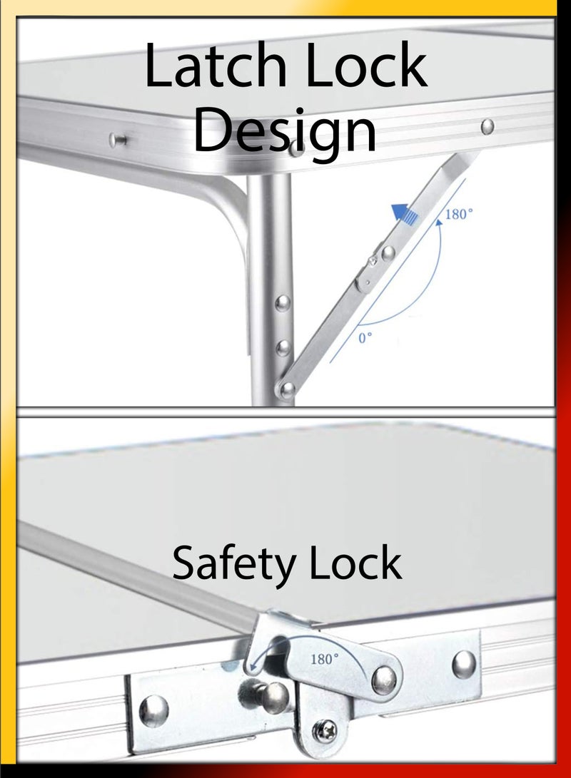 DBLEW طاولة تخييم قابلة للطي مركزية مستطيلة 120 سم مع ارتفاع قابل للتعديل خفيفة الوزن مصنوعة من الألمنيوم محمولة للداخل والخارج للنزهات والشواء والحفلات والمطبخ والطعام والتخييم وحديقة BBQ - Image 5