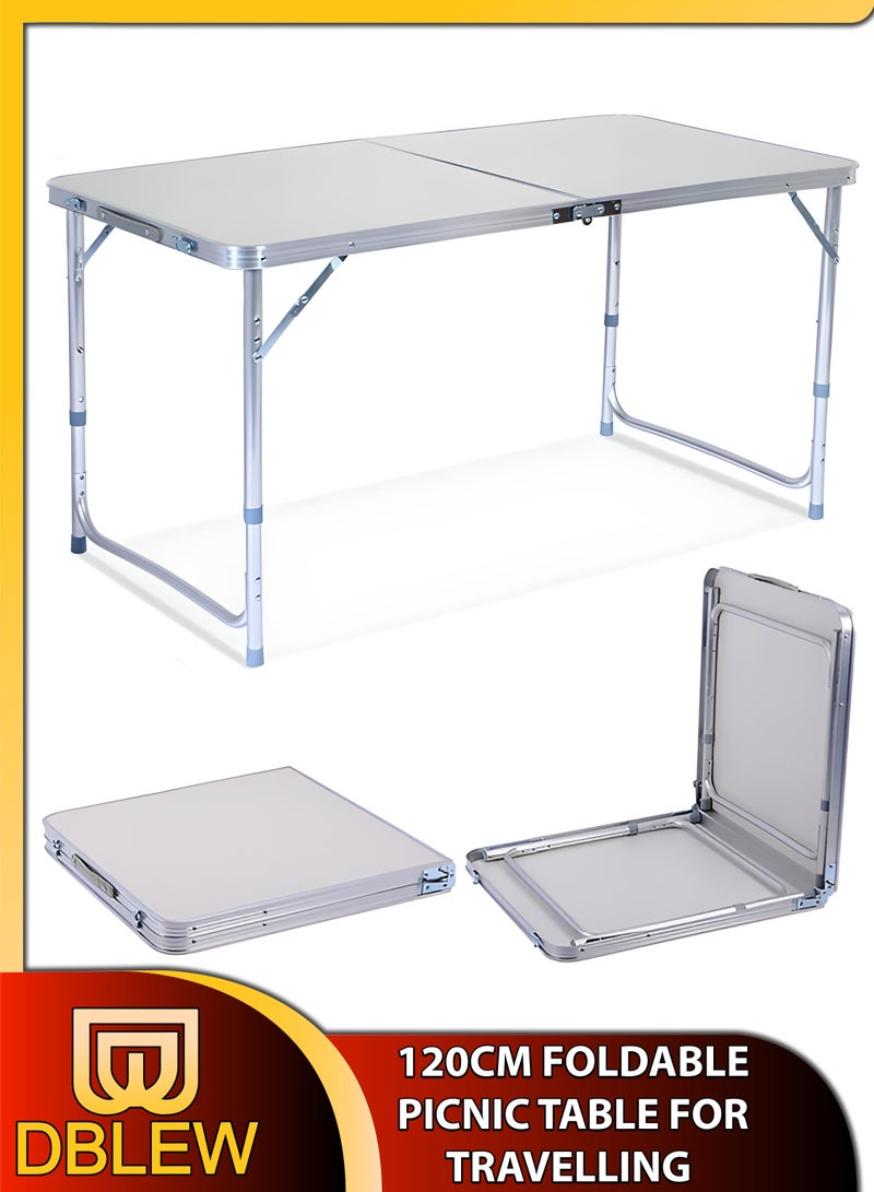 DBLEW طاولة تخييم قابلة للطي مركزية مستطيلة 120 سم مع ارتفاع قابل للتعديل خفيفة الوزن مصنوعة من الألمنيوم محمولة للداخل والخارج للنزهات والشواء والحفلات والمطبخ والطعام والتخييم وحديقة BBQ - Image 1