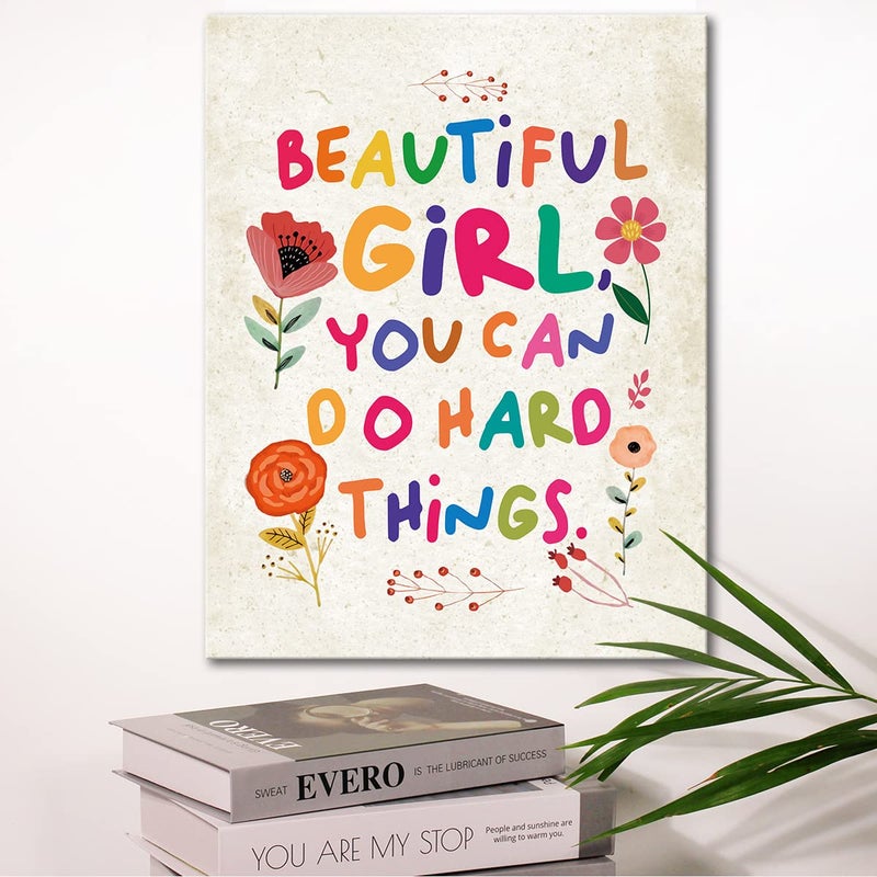 Wailozco Beautiful Girl You Can Do Hard Things Wall Art,Inspirational Quotes Canvas Framed Artwork for Girls Room,Teen Girl Bedroom Girls Room Wall Decor - Image 5