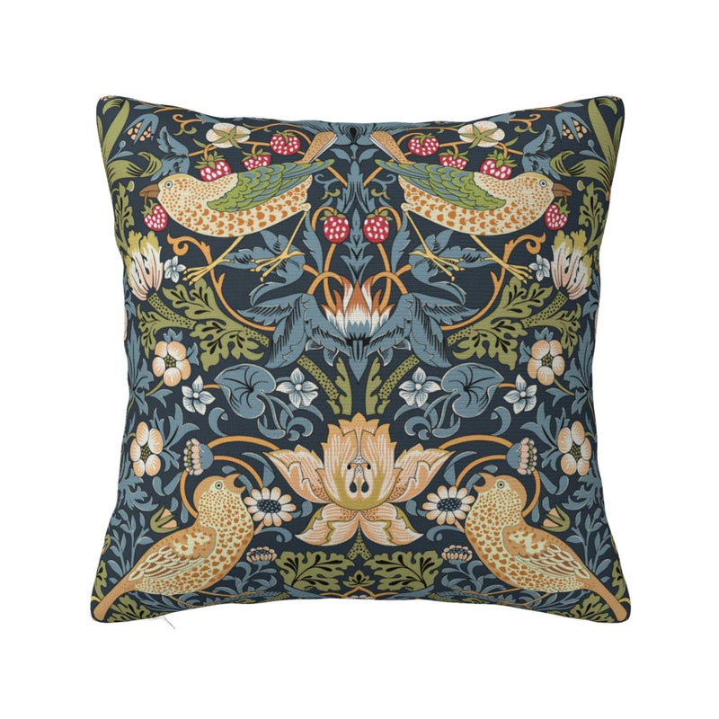 Keebik William Morris Strawberry Thief Throw Pillow Covers Decorative Outdoor Soft Pillowcases Home Decor Living Room Cushion Case for Bed Couch Car 18x18 Inch - Image 1