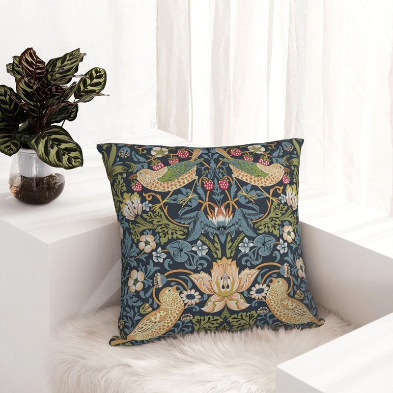 Keebik William Morris Strawberry Thief Throw Pillow Covers Decorative Outdoor Soft Pillowcases Home Decor Living Room Cushion Case for Bed Couch Car 18x18 Inch - Image 4