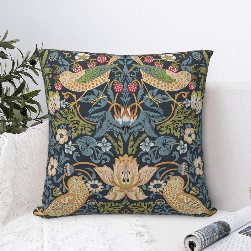 Keebik William Morris Strawberry Thief Throw Pillow Covers Decorative Outdoor Soft Pillowcases Home Decor Living Room Cushion Case for Bed Couch Car 18x18 Inch - Image 3