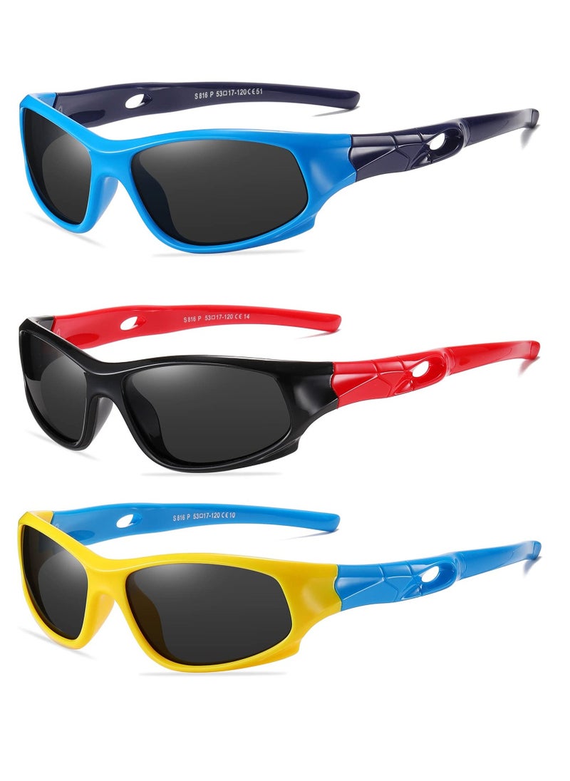 Flexible Kids Polarized Sunglasses for Boys Girls, 3 Pack Sport Sunglasses for Children Age 3-10 - Image 1