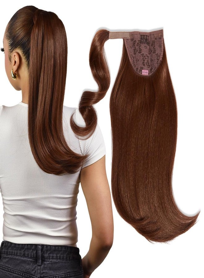 INH Hair Lola Ponytail Extension - Chocolate Brown | Lola 17 inch Clip in Straight Pony with Swoop, Secure Comb Base and Wrap Around Design, Mid-length for Women, Lightweight Vegan Synthetic Hair - Image 1