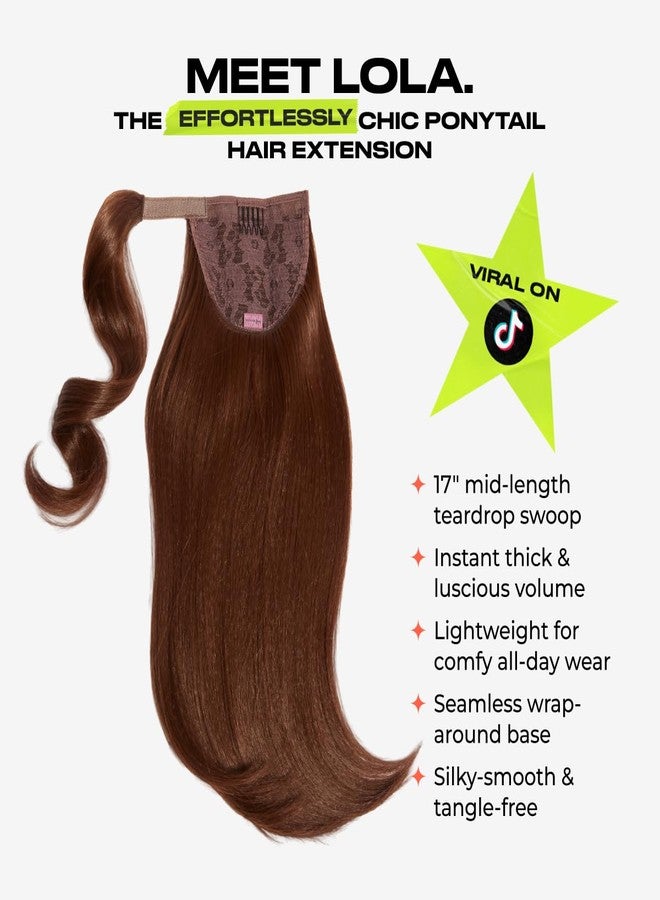 INH Hair Lola Ponytail Extension - Chocolate Brown | Lola 17 inch Clip in Straight Pony with Swoop, Secure Comb Base and Wrap Around Design, Mid-length for Women, Lightweight Vegan Synthetic Hair - Image 2