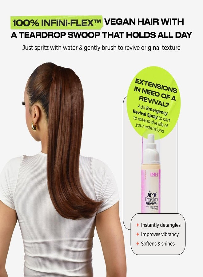 INH Hair Lola Ponytail Extension - Chocolate Brown | Lola 17 inch Clip in Straight Pony with Swoop, Secure Comb Base and Wrap Around Design, Mid-length for Women, Lightweight Vegan Synthetic Hair - Image 4