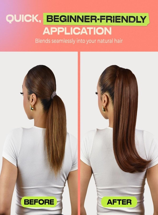 INH Hair Lola Ponytail Extension - Chocolate Brown | Lola 17 inch Clip in Straight Pony with Swoop, Secure Comb Base and Wrap Around Design, Mid-length for Women, Lightweight Vegan Synthetic Hair - Image 3