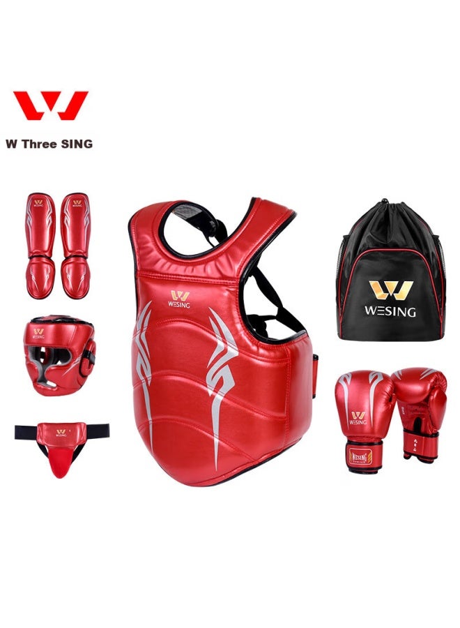 Nine Day Mountain Jiurishan Children's Combat Protective Gear Set, Sanda Boxing Training Equipment, Youth Gloves And Helmet, 6-piece Set, Blue, Size S - Image 4