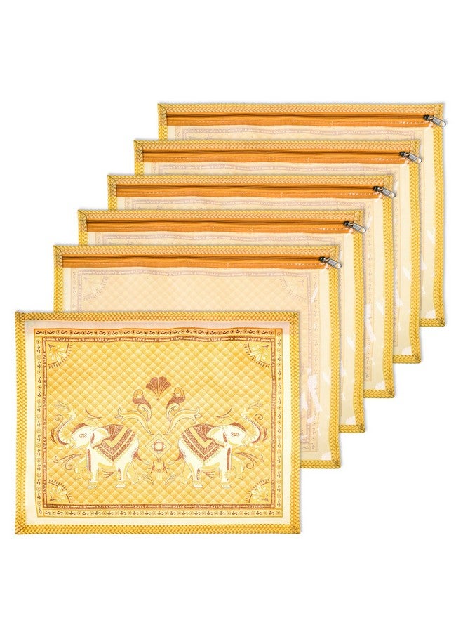 Kuber Industries Saree Cover | Elephant Design Clothes Storage Bag | Single Packing Saree with Zip Closure | Wardrobe Organizer | Pack of 6 | Cream - Image 1