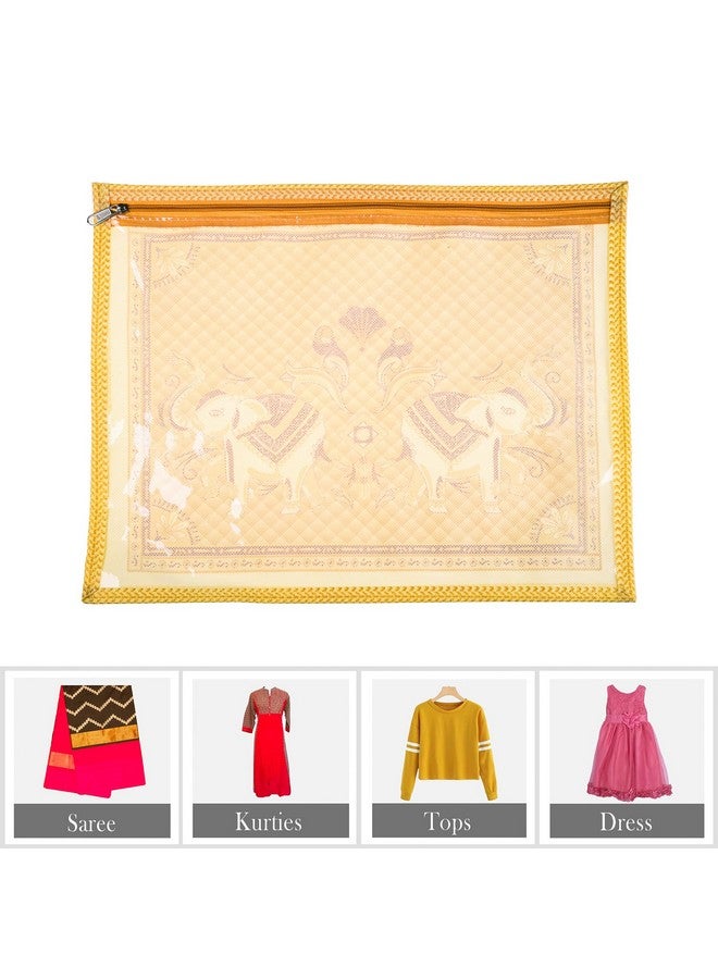 Kuber Industries Saree Cover | Elephant Design Clothes Storage Bag | Single Packing Saree with Zip Closure | Wardrobe Organizer | Pack of 6 | Cream - Image 5