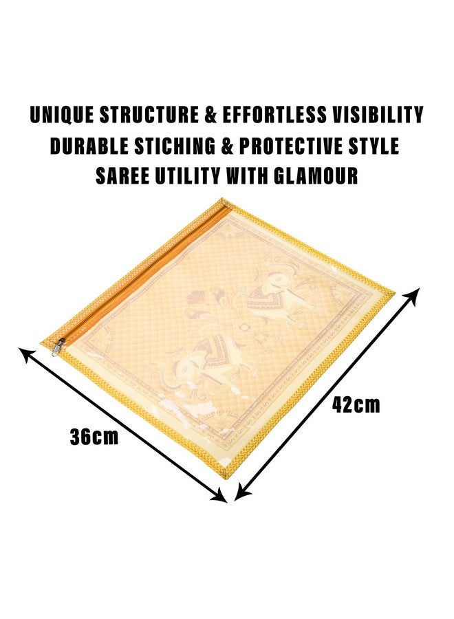 Kuber Industries Saree Cover | Elephant Design Clothes Storage Bag | Single Packing Saree with Zip Closure | Wardrobe Organizer | Pack of 6 | Cream - Image 3