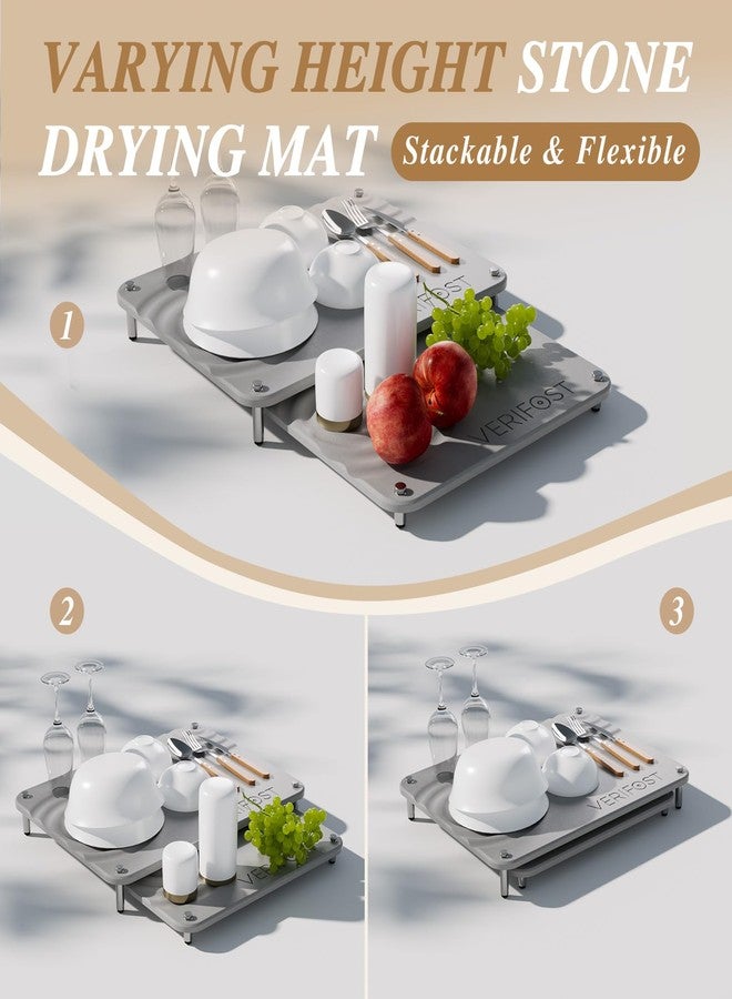 VERIFOST 2pcs Large Stone Drying Mat for Kitchen Counter, Quick Drying Matt Kitchen Counter, Large Drying Stone for Kitchen Counter, Diatomaceous Earth Dish Drying Mat, Moonlight Gray - Image 3