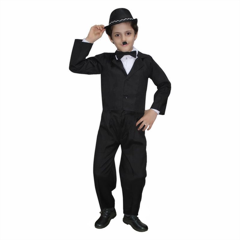 Kaku Fancy Dresses زي كاكو الفاخر لشخصية الكوميديا تشارلي شابلن - أسود وأبيض، 5-6 سنوات، للأولاد - Image 1