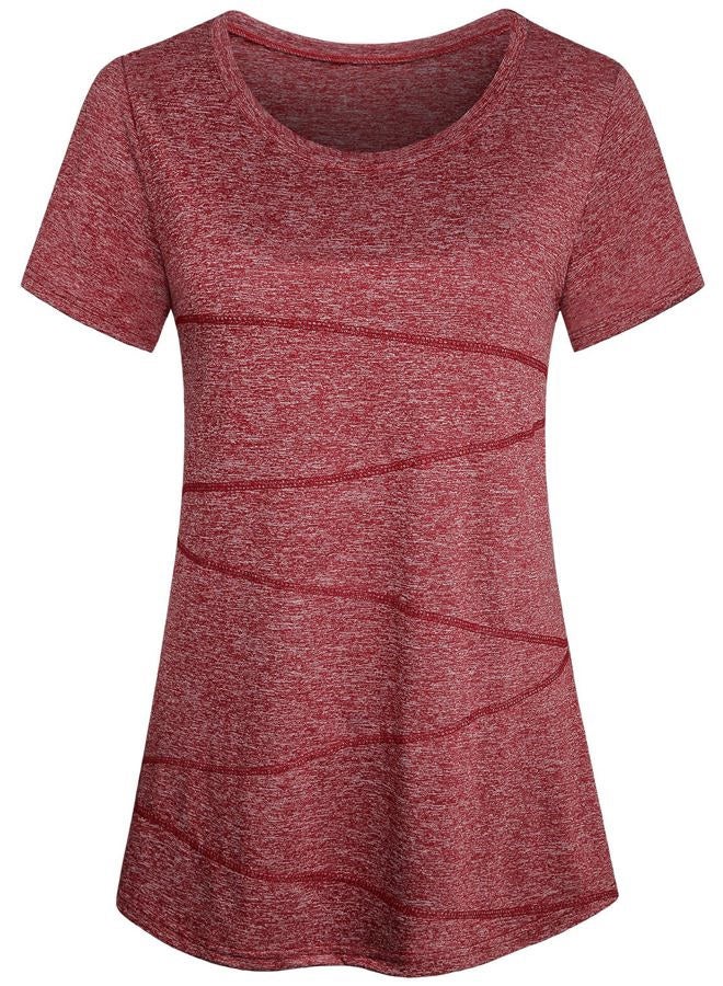 connche Kimmery Women's Short Sleeve Yoga Tops Activewear Running Workout T-Shirt, Red, L - Image 1